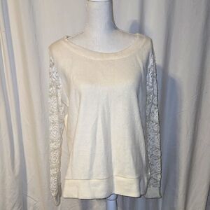 Chic Cream Lace Sleeve Sweater